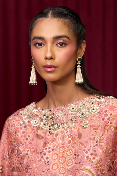 Buy Ridhi Mehra Pink Silk Pearls, Sequins Serenade Floral Print Cape With Skirt Online at Aza Fashions Buy_Ridhi Mehra_Pink Silk Pearls, Sequins Serenade Floral Print Cape With Skirt _Online_at_Aza_Fashions