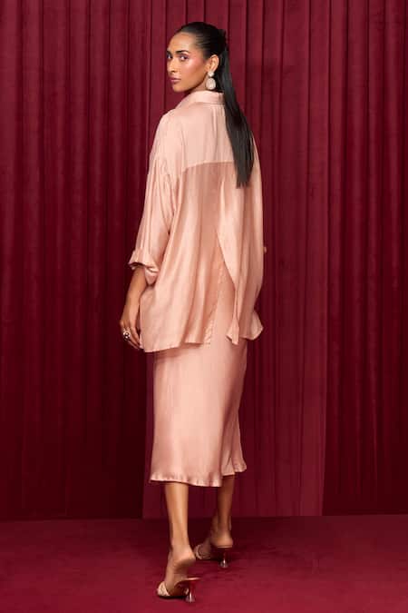 Shop Ridhi Mehra Pink Fine Silk Placement Embroidery Sequin Collared Ballad Shirt With Skirt at Aza Fashions Shop_Ridhi Mehra_Pink Fine Silk Placement Embroidery Sequin Collared Ballad Shirt With Skirt _at_Aza_Fashions