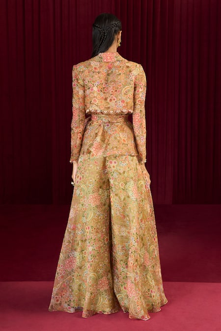 Ridhi Mehra Echo Floral Print Jacket With Palazzo 