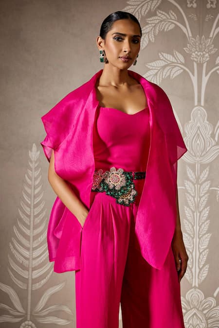 Buy Ridhi Mehra Pink Organza, Georgette Embroidery, Beads Waltz Cape And Pant Set Online at Aza Fashions Buy_Ridhi Mehra_Pink Organza, Georgette Embroidery, Beads Waltz Cape And Pant Set _Online_at_Aza_Fashions
