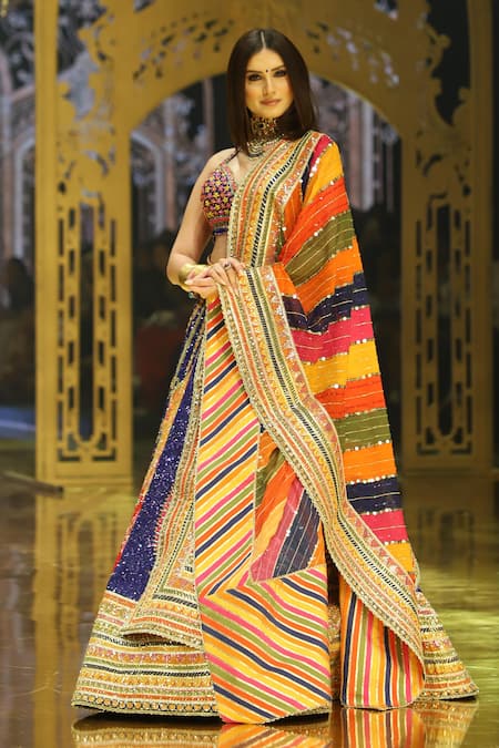 Shop The Royaleum Multi Color Silk, Organza Embroidery Sweetheart Floral Lehenga And Blouse Set at Aza Fashions Shop_The Royaleum_Multi Color Silk, Organza Embroidery Sweetheart Floral Lehenga And Blouse Set _at_Aza_Fashions