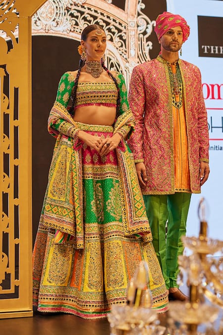 The Royaleum Multi Color Silk, Crepe Sequins, Mirrors, Lace, Embroidered Lehenga And Blouse Set Online at Aza Fashions The Royaleum_Multi Color Silk, Crepe Sequins, Mirrors, Lace, Embroidered Lehenga And Blouse Set _Online_at_Aza_Fashions