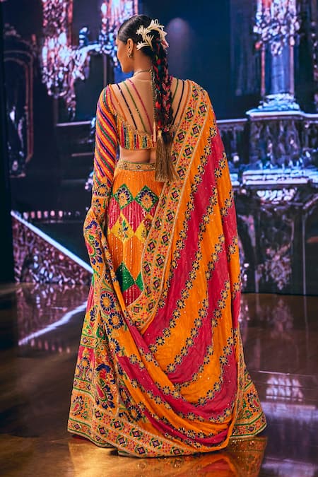 Shop The Royaleum Multi Color Net, Silk Sequins, Beads, Embroidery Sweetheart Floral Lehenga Set at Aza Fashions Shop_The Royaleum_Multi Color Net, Silk Sequins, Beads, Embroidery Sweetheart Floral Lehenga Set _at_Aza_Fashions