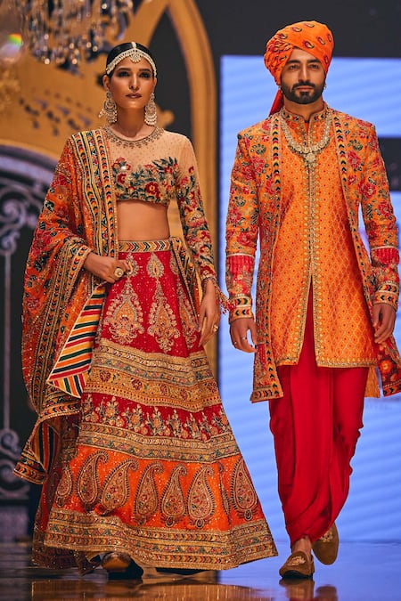 The Royaleum Red Net, Silk, Chiffon Sequins, Beads, Zari Paisley Embroidered Lehenga Set Online at Aza Fashions The Royaleum_Red Net, Silk, Chiffon Sequins, Beads, Zari Paisley Embroidered Lehenga Set _Online_at_Aza_Fashions