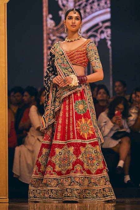 The Royaleum Geometric Motifs Embroidered Lehenga & Blouse Set 