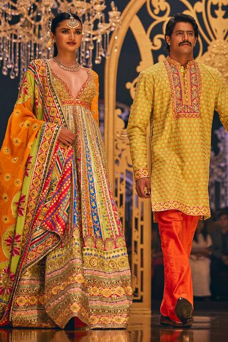 The Royaleum Multi Color Silk Sequins, Embroidery Geometric Motifs Anarkali With Dupatta Online at Aza Fashions The Royaleum_Multi Color Silk Sequins, Embroidery Geometric Motifs Anarkali With Dupatta _Online_at_Aza_Fashions