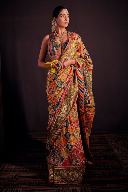 The Royaleum Rainbow Sequence Embroidered Saree With Blouse 