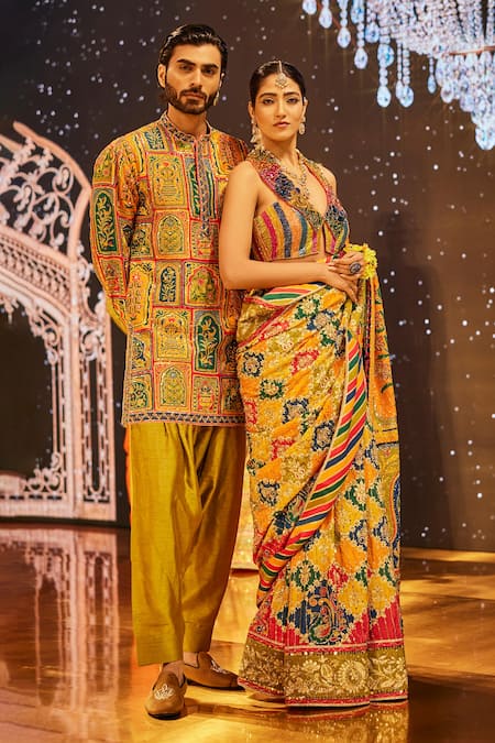 The Royaleum Multi Color Crepe, Silk Crystals, Rainbow Sequence Embroidered Saree With Blouse Online at Aza Fashions The Royaleum_Multi Color Crepe, Silk Crystals, Rainbow Sequence Embroidered Saree With Blouse _Online_at_Aza_Fashions