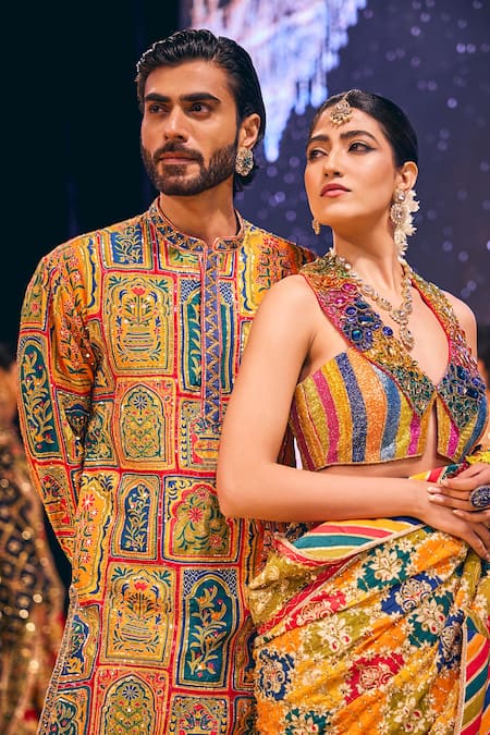 Buy The Royaleum Multi Color Crepe, Silk Crystals, Rainbow Sequence Embroidered Saree With Blouse Online at Aza Fashions Buy_The Royaleum_Multi Color Crepe, Silk Crystals, Rainbow Sequence Embroidered Saree With Blouse _Online_at_Aza_Fashions