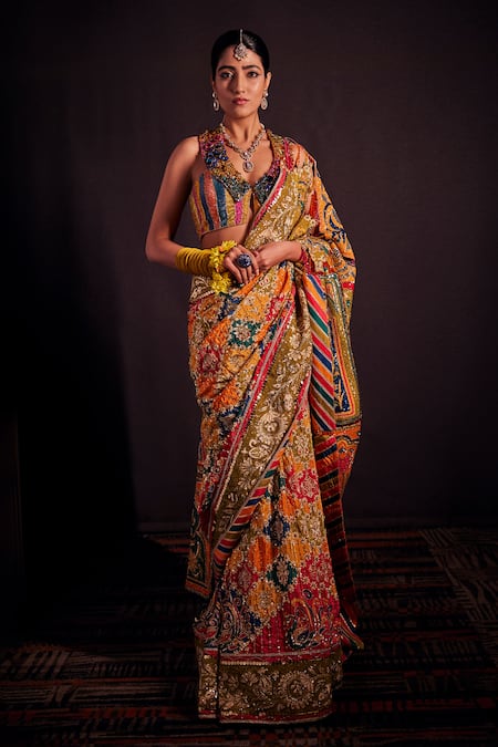 Shop The Royaleum Multi Color Crepe, Silk Crystals, Rainbow Sequence Embroidered Saree With Blouse Online at Aza Fashions Shop_The Royaleum_Multi Color Crepe, Silk Crystals, Rainbow Sequence Embroidered Saree With Blouse _Online_at_Aza_Fashions