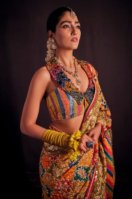 The Royaleum Multi Color Crepe, Silk Crystals, Rainbow Sequence Embroidered Saree With Blouse at Aza Fashions The Royaleum_Multi Color Crepe, Silk Crystals, Rainbow Sequence Embroidered Saree With Blouse _at_Aza_Fashions