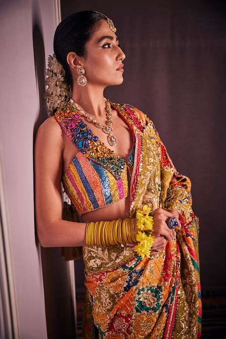 Buy The Royaleum Multi Color Crepe, Silk Crystals, Rainbow Sequence Embroidered Saree With Blouse Buy_The Royaleum_Multi Color Crepe, Silk Crystals, Rainbow Sequence Embroidered Saree With Blouse