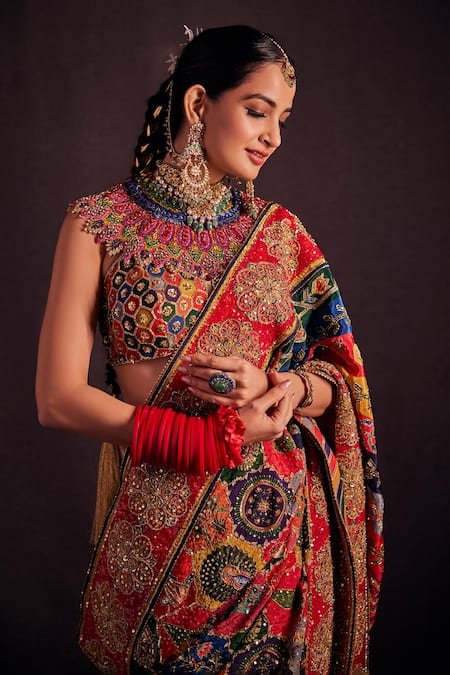 Buy_The Royaleum_Multi Color Crepe, Silk Sequins, Floral Motifs Embroidered Saree With Blouse _Online_at_Aza_Fashions