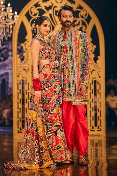 The Royaleum_Multi Color Crepe, Silk Sequins, Floral Motifs Embroidered Saree With Blouse _at_Aza_Fashions