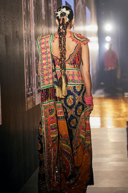 Shop The Royaleum Multi Color Crepe, Silk Sequins, Floral Jaal Embroidered Saree With Blouse at Aza Fashions Shop_The Royaleum_Multi Color Crepe, Silk Sequins, Floral Jaal Embroidered Saree With Blouse _at_Aza_Fashions