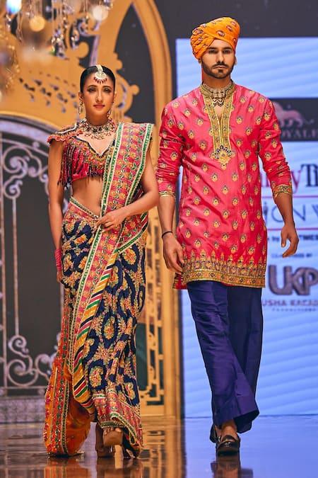 The Royaleum Multi Color Crepe, Silk Sequins, Floral Jaal Embroidered Saree With Blouse Online at Aza Fashions The Royaleum_Multi Color Crepe, Silk Sequins, Floral Jaal Embroidered Saree With Blouse _Online_at_Aza_Fashions