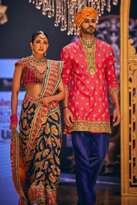 Buy The Royaleum Multi Color Crepe, Silk Sequins, Floral Jaal Embroidered Saree With Blouse Online at Aza Fashions Buy_The Royaleum_Multi Color Crepe, Silk Sequins, Floral Jaal Embroidered Saree With Blouse _Online_at_Aza_Fashions