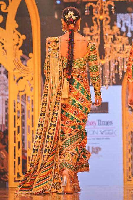 Shop The Royaleum Multi Color Crepe, Silk Beads, Sequins Geometric Embroidered Saree With Blouse at Aza Fashions Shop_The Royaleum_Multi Color Crepe, Silk Beads, Sequins Geometric Embroidered Saree With Blouse _at_Aza_Fashions