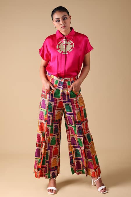 Thetaa Zari Thread Placement Embroidered Shirt & Printed Pant Set 