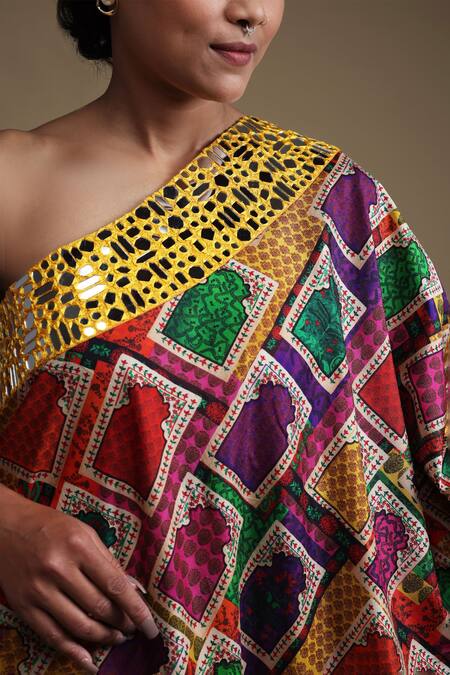 Thetaa Yellow Silk, Viscose, Satin Mirrors, Jharokha Print Kurta And Sharara Set Online at Aza Fashions Thetaa_Yellow Silk, Viscose, Satin Mirrors, Jharokha Print Kurta And Sharara Set_Online_at_Aza_Fashions