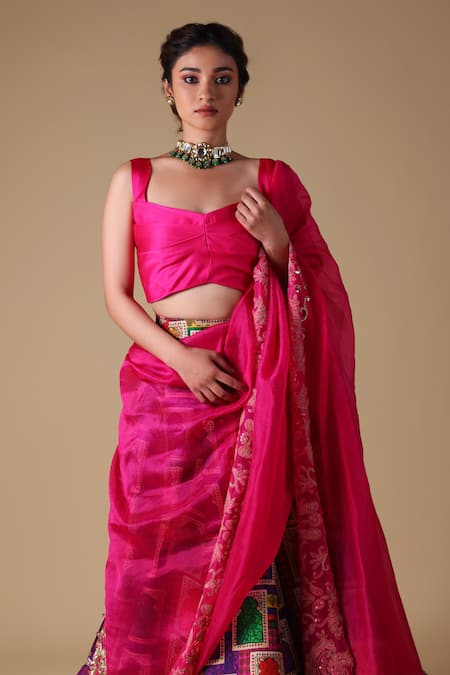 Thetaa Pink , Organza, Viscose Zari Jharokha Print Lehenga Blouse Set at Aza Fashions Thetaa_Pink , Organza, Viscose Zari Jharokha Print Lehenga Blouse Set _at_Aza_Fashions