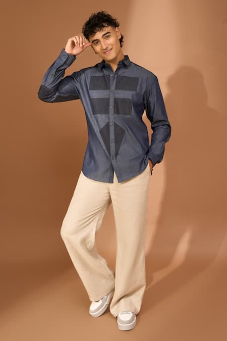 Vivek Karunakaran Colorblocked Geometric Shape Patch Embroidered Shirt 