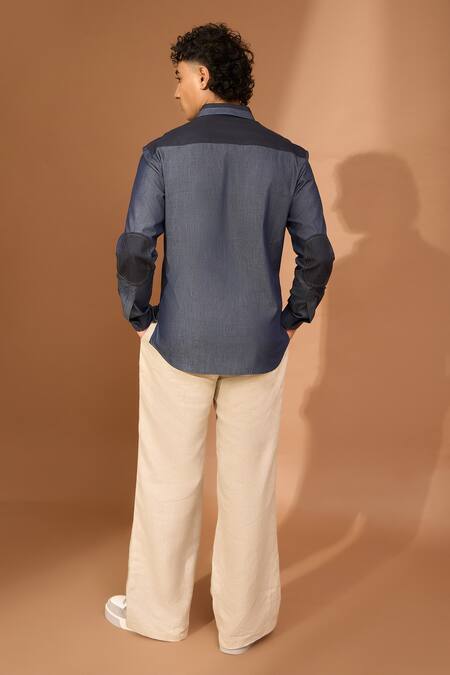 Vivek Karunakaran Colorblocked Geometric Shape Patch Embroidered Shirt 