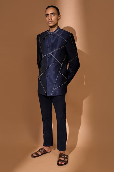 Vivek Karunakaran Bandhani Line Embroidered Bandhgala 