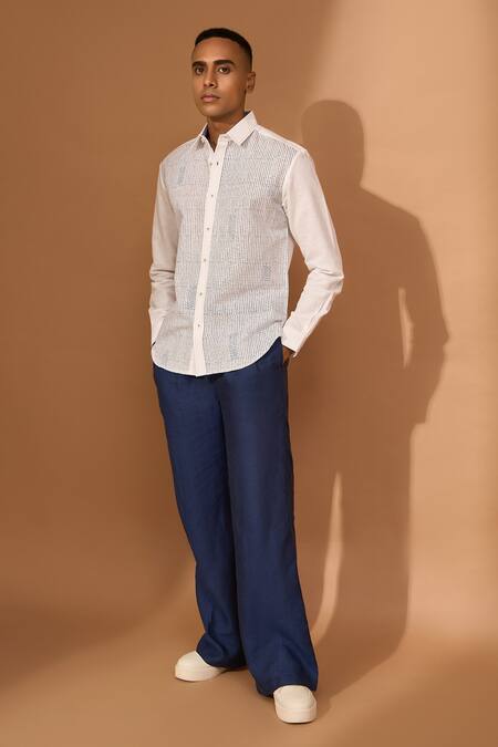 Vivek Karunakaran_White Cotton, Linen Smudge Print Shirt _Online_at_Aza_Fashions