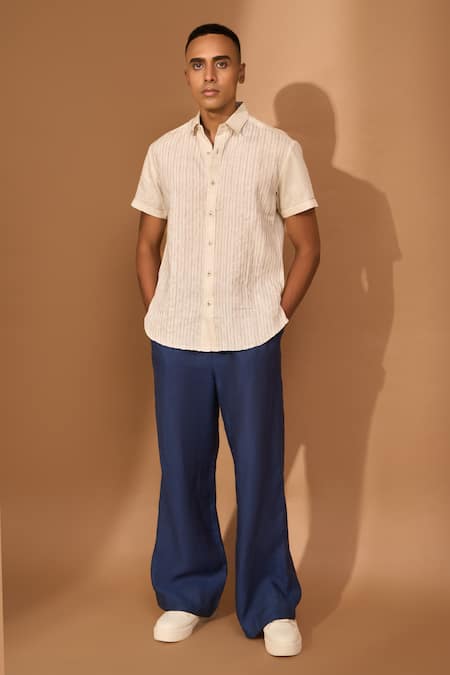 Vivek Karunakaran Stitchline Embroidered Linen Shirt 