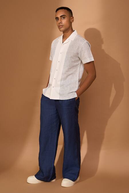 Buy_Vivek Karunakaran_White Linen Smudge Print Shirt _Online_at_Aza_Fashions