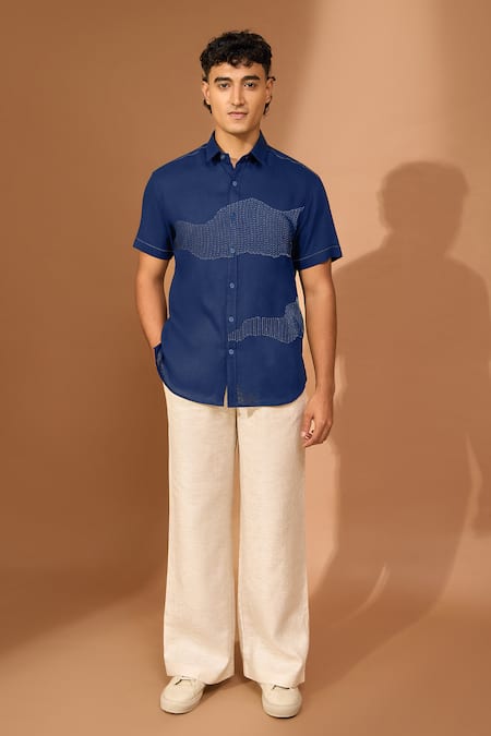 Vivek Karunakaran Linen Wave Embroidered Shirt 