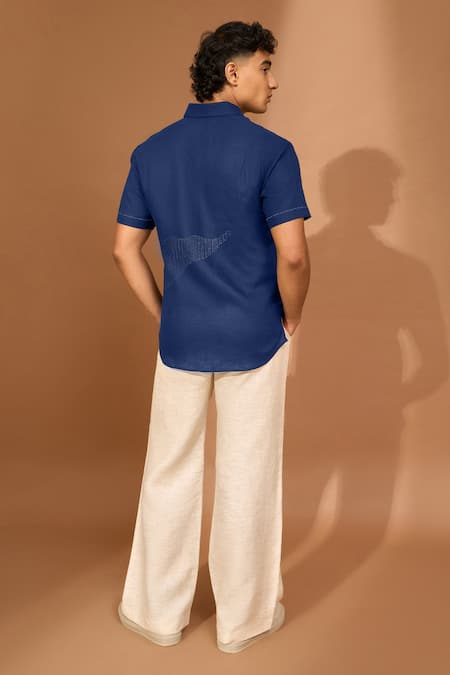 Vivek Karunakaran Linen Wave Embroidered Shirt 