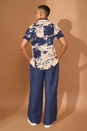 Shop Vivek Karunakaran Beige Voile Embroidery Crackle Print Shirt at Aza Fashions Shop_Vivek Karunakaran_Beige Voile Embroidery Crackle Print Shirt_at_Aza_Fashions