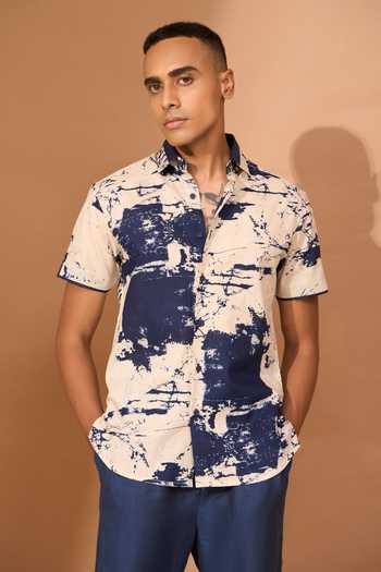 Vivek Karunakaran Beige Voile Embroidery Crackle Print Shirt Online at Aza Fashions Vivek Karunakaran_Beige Voile Embroidery Crackle Print Shirt_Online_at_Aza_Fashions
