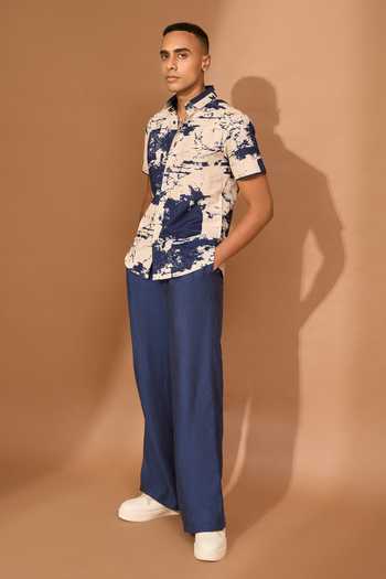 Shop Vivek Karunakaran Beige Voile Embroidery Crackle Print Shirt Online at Aza Fashions Shop_Vivek Karunakaran_Beige Voile Embroidery Crackle Print Shirt_Online_at_Aza_Fashions