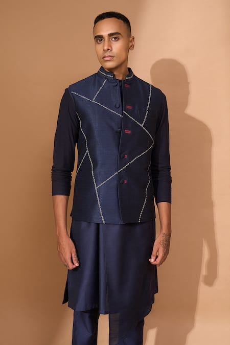 Vivek Karunakaran Blue Silk Embroidery Bandhini Raw Bundi Online at Aza Fashions Vivek Karunakaran_Blue Silk Embroidery Bandhini Raw Bundi _Online_at_Aza_Fashions