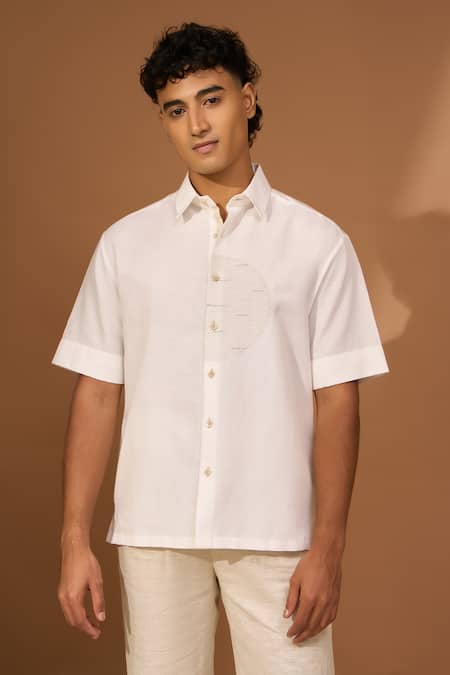 Vivek Karunakaran White Embroidery Thread Shirt Online at Aza Fashions Vivek Karunakaran_White Embroidery Thread Shirt _Online_at_Aza_Fashions