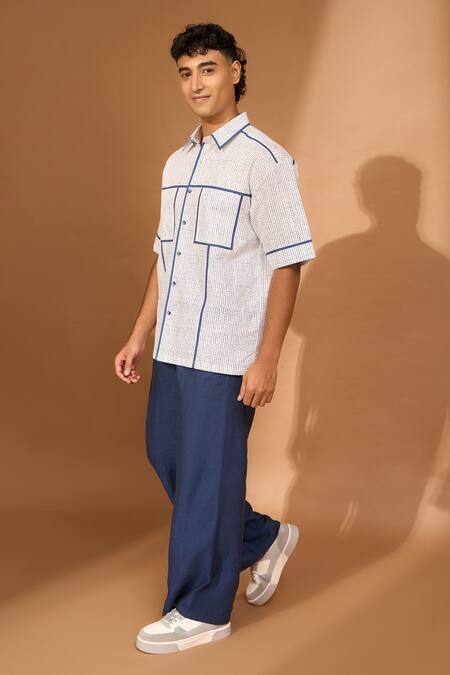 Vivek Karunakaran_White Linen Printed Smudge Shirt _at_Aza_Fashions
