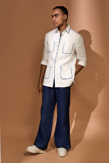 Buy_Vivek Karunakaran_White Linen Patch Pocket Shaket _Online_at_Aza_Fashions