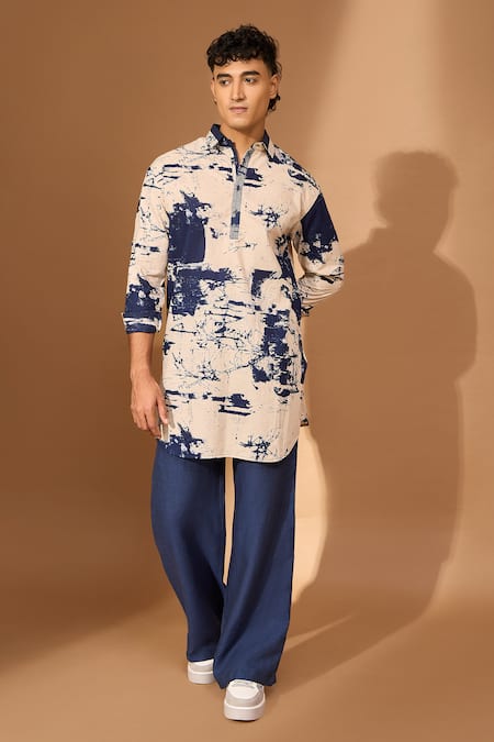 Vivek Karunakaran Crackle Print Pathan Kurta 