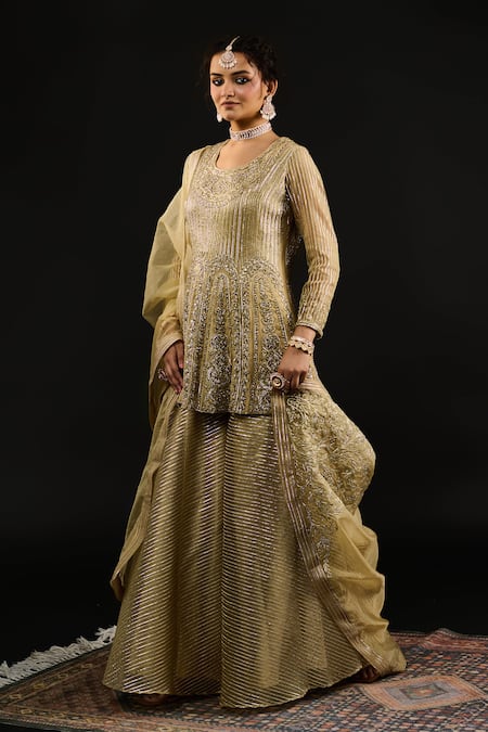 Buy Reeti Arneja Gold Organza, Georgette Embroidery, Gota Bahar Short Anarkali And Sharara Set Online at Aza Fashions Buy_Reeti Arneja_Gold Organza, Georgette Embroidery, Gota Bahar Short Anarkali And Sharara Set _Online_at_Aza_Fashions