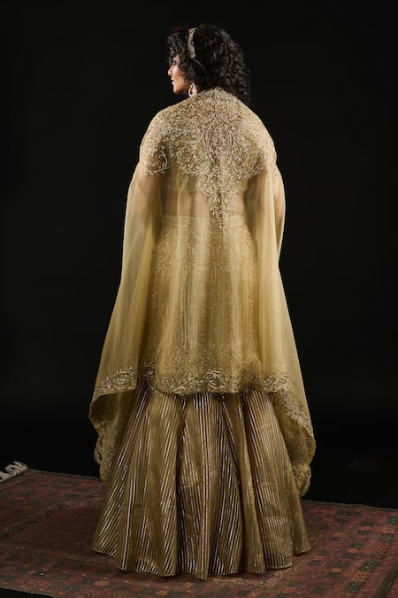 Reeti Arneja Gold Organza, Georgette, Gingham Sequins, Amani Mughal Bahar Bridal Lehenga Set Online at Aza Fashions Reeti Arneja_Gold Organza, Georgette, Gingham Sequins, Amani Mughal Bahar Bridal Lehenga Set _Online_at_Aza_Fashions