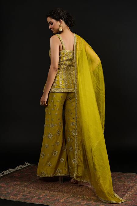 Shop Reeti Arneja Green Organza, Georgette Embroidery, Laila Bloom Jaal Kurti And Sharara Pant Set at Aza Fashions Shop_Reeti Arneja_Green Organza, Georgette Embroidery, Laila Bloom Jaal Kurti And Sharara Pant Set _at_Aza_Fashions