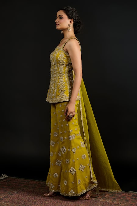 Buy Reeti Arneja Green Organza, Georgette Embroidery, Laila Bloom Jaal Kurti And Sharara Pant Set Online at Aza Fashions Buy_Reeti Arneja_Green Organza, Georgette Embroidery, Laila Bloom Jaal Kurti And Sharara Pant Set _Online_at_Aza_Fashions