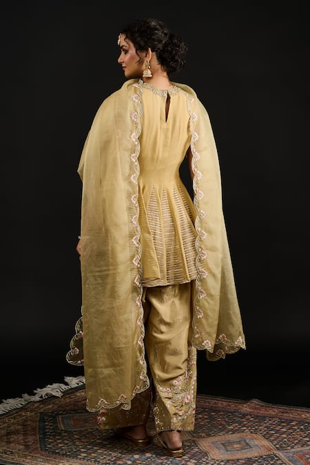 Reeti Arneja Gold Silk, Organza, Georgette Embroidery Round Gul Godet Anarkali And Salwar Set Online at Aza Fashions Reeti Arneja_Gold Silk, Organza, Georgette Embroidery Round Gul Godet Anarkali And Salwar Set _Online_at_Aza_Fashions