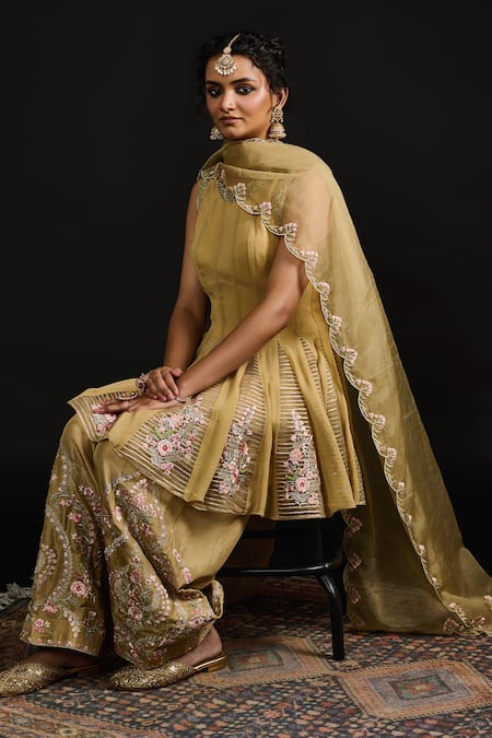 Buy Reeti Arneja Gold Silk, Organza, Georgette Embroidery Round Gul Godet Anarkali And Salwar Set Online at Aza Fashions Buy_Reeti Arneja_Gold Silk, Organza, Georgette Embroidery Round Gul Godet Anarkali And Salwar Set _Online_at_Aza_Fashions