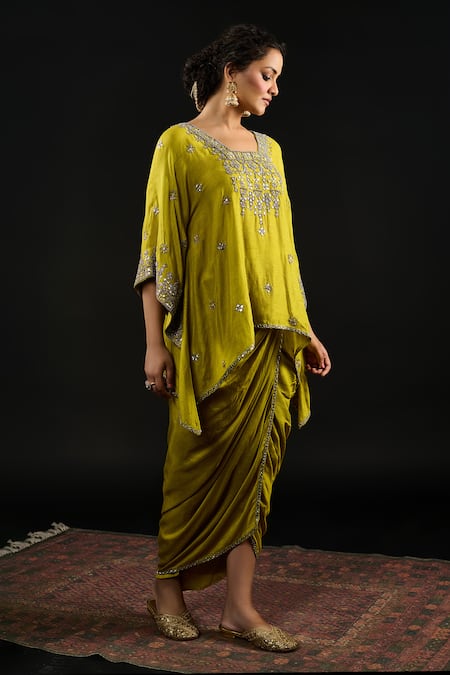 Reeti Arneja Khadra Metallic Embroidered Short Kaftan Kurti With Draped Dhoti Skirt 