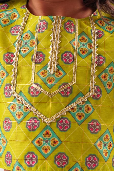 Shop_Lil Drama_Green Chanderi Tassels, Embroidery, Gota Patti Floral Print Top With Palazzo _Online_at_Aza_Fashions