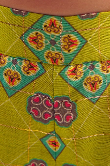 Lil Drama_Green Chanderi Tassels, Embroidery, Gota Patti Floral Print Top With Palazzo _at_Aza_Fashions